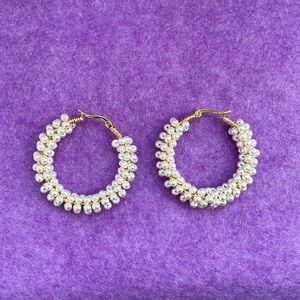 Handmade Wire Wrap White Hoops